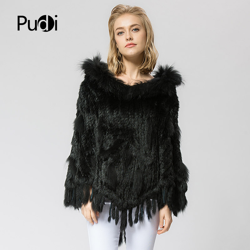 

SRR003 Real Knitted & raccoon Fur Shawl poncho stole shrug cape robe tippet wrap women's winter warm coat/outwear, Black
