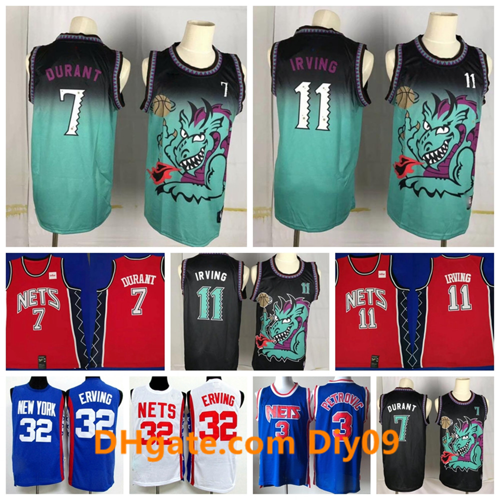 

Vintage 11 Kyrie Irving Brooklyn Nets Throwback Jersey 7 Kevin Durant NCAA 32 Julius Erving 3 Alex Petrovic Basketball Jerseys, Black;red