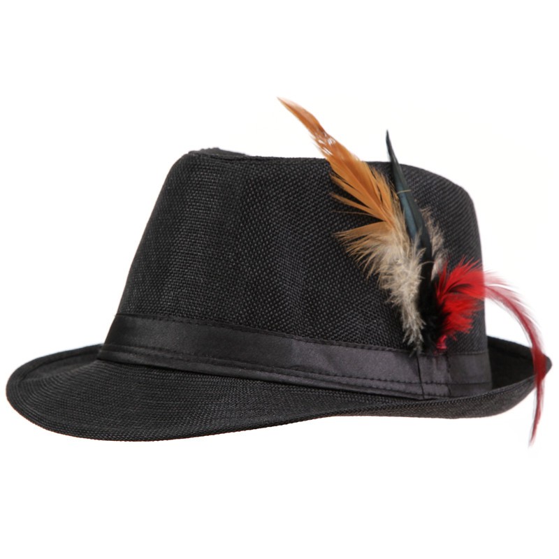 

Trendy Unisex Side with feathers Fedora Trilby Gangster Cap For Women Summer Beach Sun Straw Panama Hat Men Fashion Hats