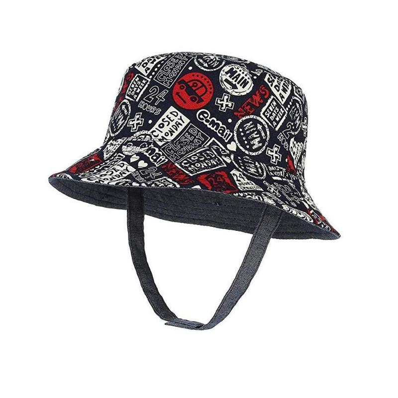 

Boy Bucket Hat Summer Sun Hat Beach Strap Panama Reversible UV Protection Cotton Holiday Outdoor Accessory For Toddler, As pic