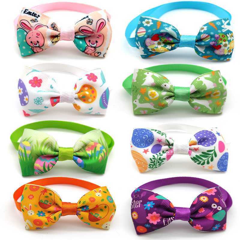 

30 Pcs Pet Dog Bow Ties Necktie Easter Egg Pattern Puppy Dog Bow Tie Adjustable Collar Pet Grooming Accessories, Multi
