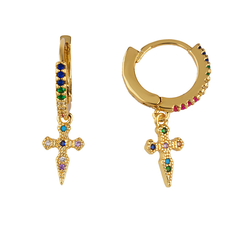 

Small Hoop Earrings Women Colorful CZ Paved Rainbow Charm Cross Pendant Jewelry Aretes Dainty Huggie Gold Color Earring MZ051