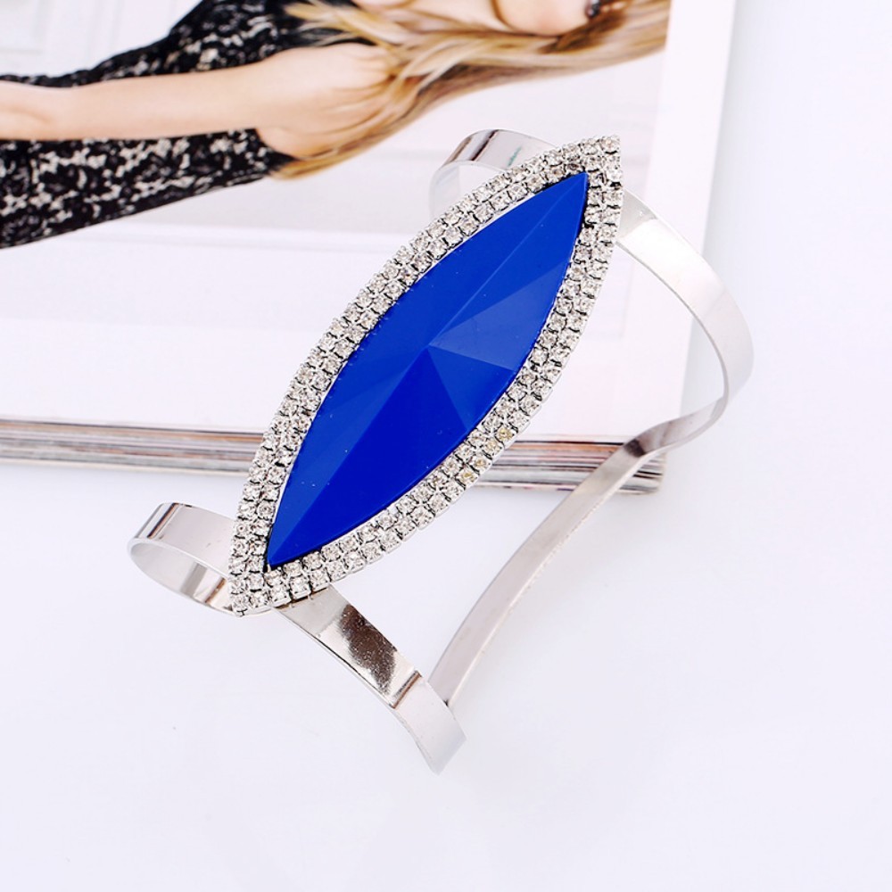 

Rhombic Crystal Gem Gold Silver Color Metal Hyperbole Bangles&Bracelet Rhinestone Trim Bangles For Women Fashion Jewelry
