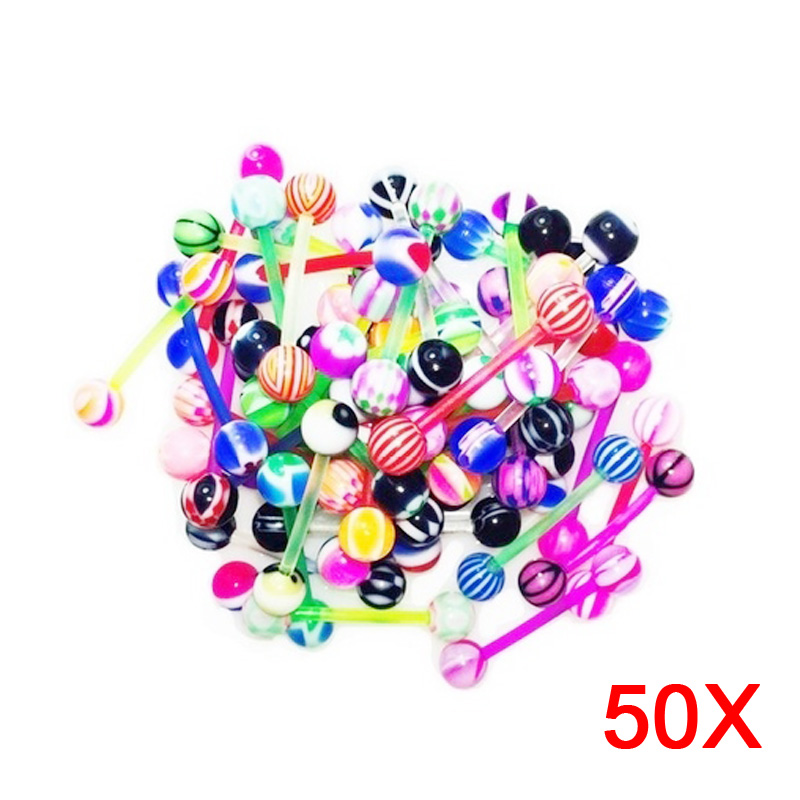 

Other 50pcs Mixed Ball Tongue Ring Navel Nipple Barbell Rings Bars Body Jewelry Piercing JS26