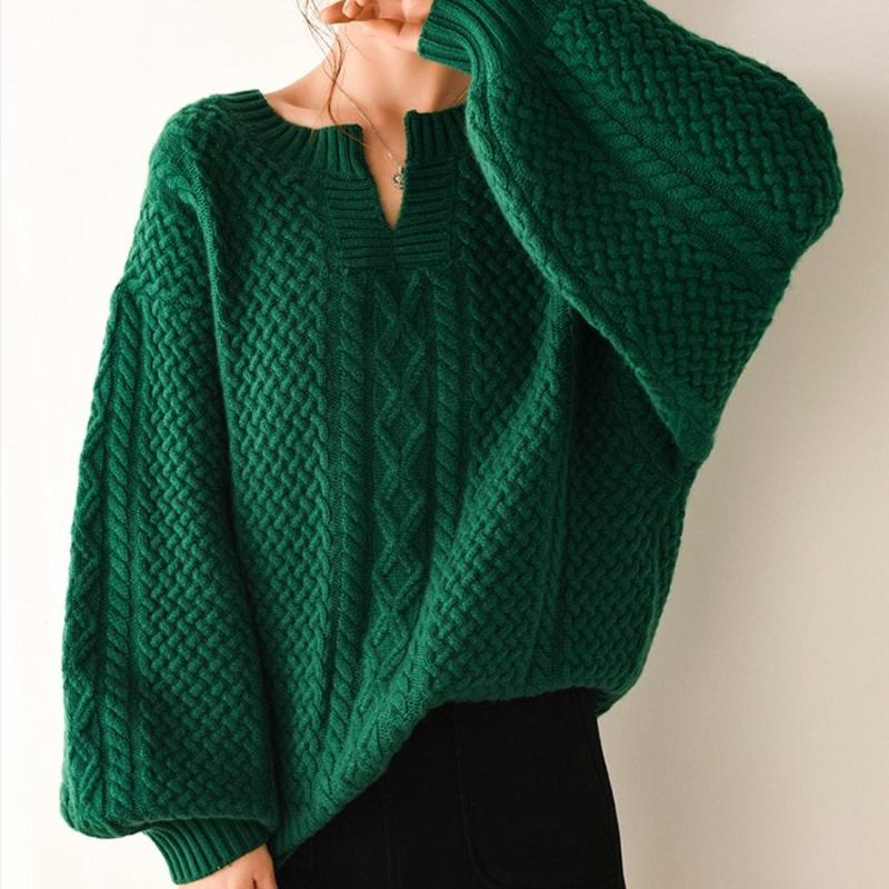 

Tailor sheep 2019 autumn winter new cashmere sweater women Lantern sleeves loose oversize pullover female big jumpers, Green