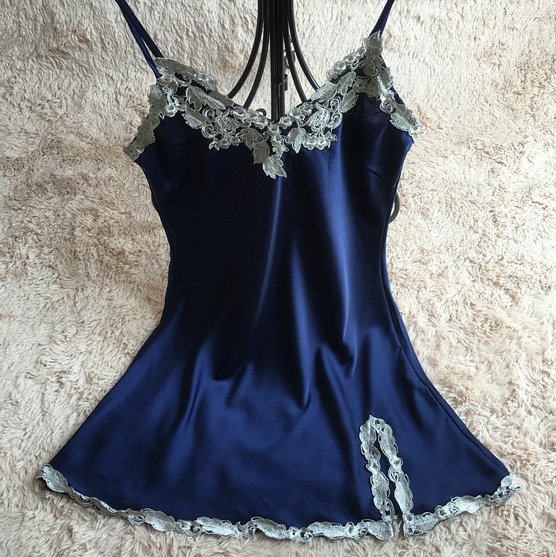

2018 new summer sexy silk nightgown for woman, Blue