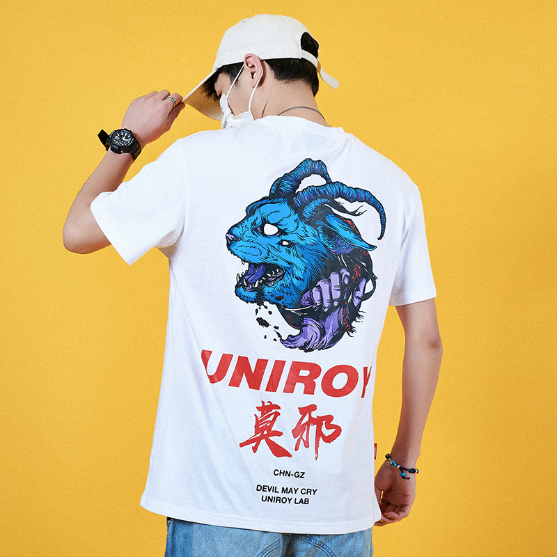 

MarchWind Brand T Shirt Blue Devil Men Hip Hop T-Shirts Harajuku Streetwear Summer Tshirt Short Sleeve Cotton Tops Tees Back Print Hipster, White