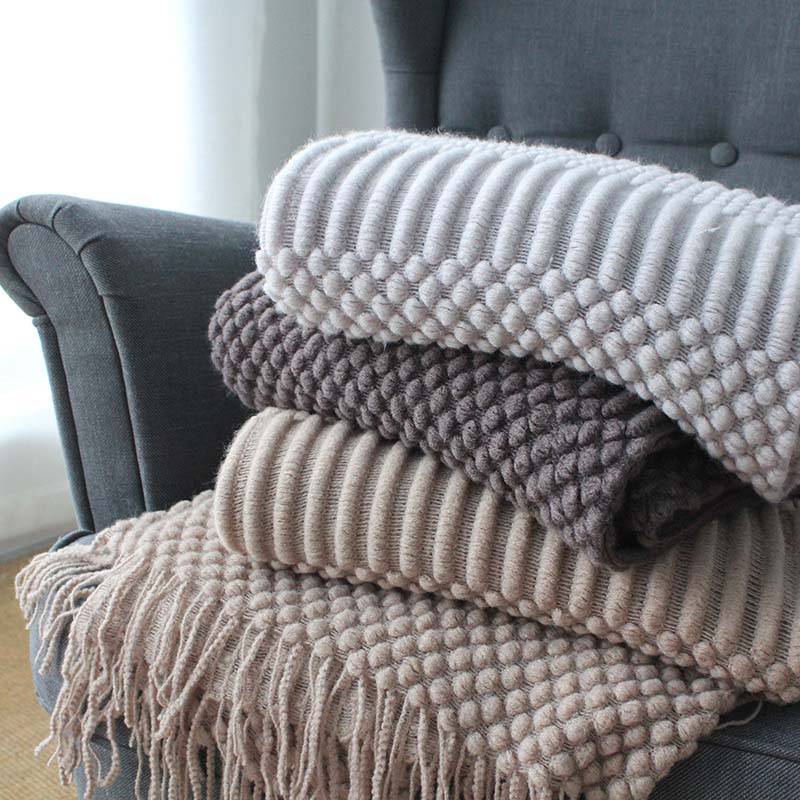 

Summer Spring Knitted Air Conditioning Blankets Nap Throw Blankets Nordic Style Solid Color Khaki Grey Blanket for Bed Sofa