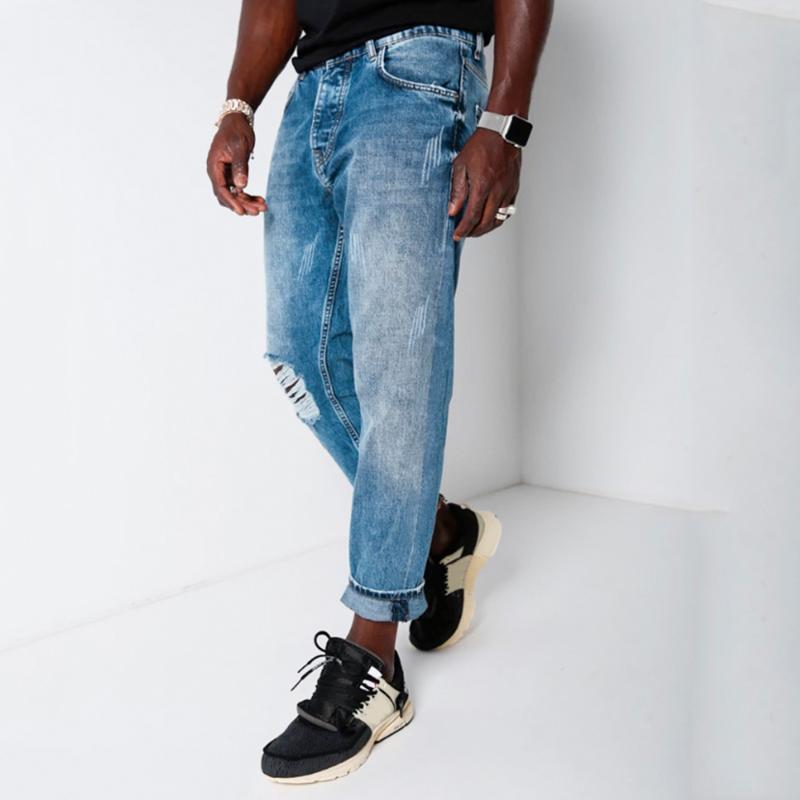 

Men' Fashion Jeans Casual Straight Blue Color Full Length Mens Pants Ripped Jeans Softener Denim Loose Trousers Size -XL D30