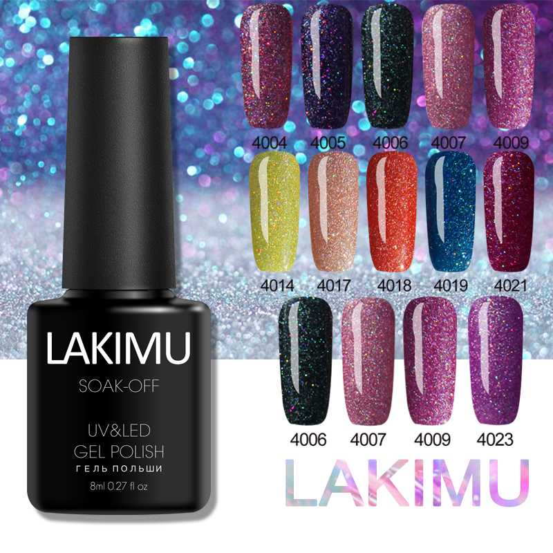 

LAKIMU Glitter UV Gel Nail Polish Set Holographic Sequins Led Nail Gel Varnish Semi Permanent Lacquer Shinny Varnish, 61white