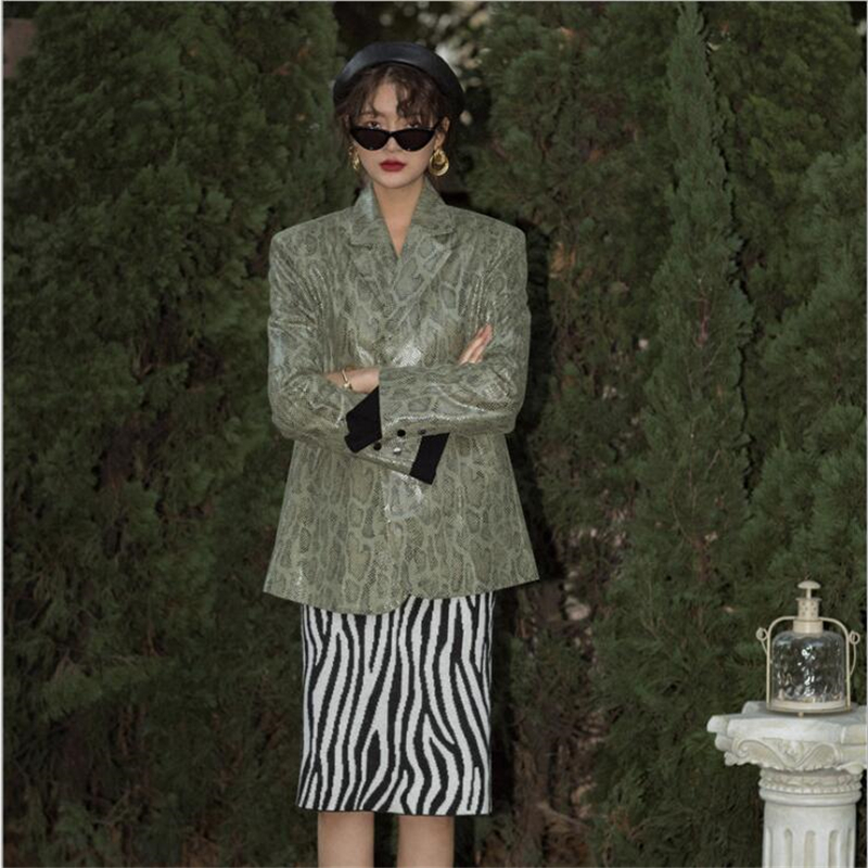 

European suede special texture loose snake pattern ladies blazer, long sleeves in small women' suits Very beautiful lady coat, Picture color