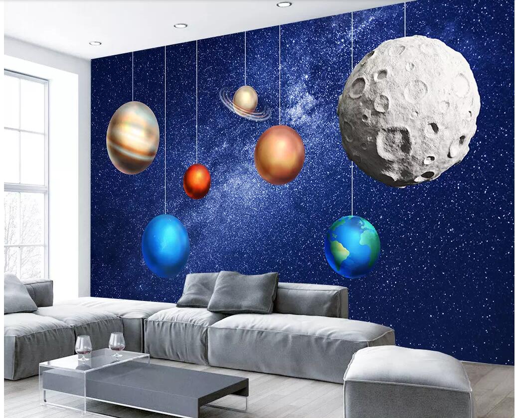 

WDBH 3d wallpaper custom photo mural Hand drawn universe space planet children room Home decor 3d wall murals wallpaper for walls 3 d, Non-woven wallpaper