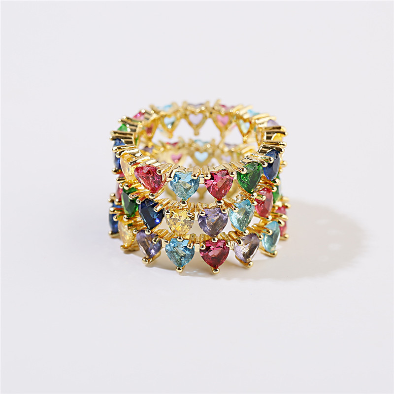 

New Lovely Rainbow Heart Crystal Ring Small Rainbow Baguette Eternity Engagement Band Ring for Women CZ New Year Gifts