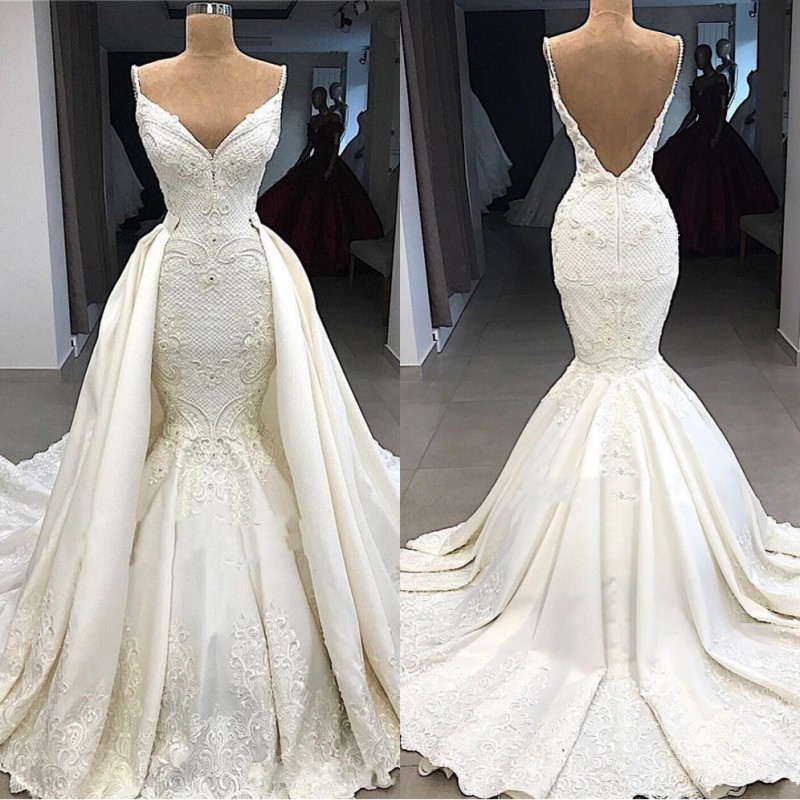 Gorgeous Mermaid Detachable Train Wedding Dresses 2019 Plus Size