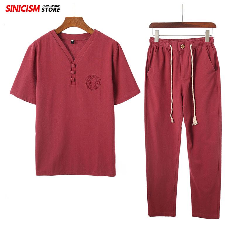 

Sinicism Store Cotton Linen Embroidery Men's Sets Spring Summer Tracksuit Men 2020 Casual Pants Suit Chinese Style Male Clothes, Darkgray(asiansize)
