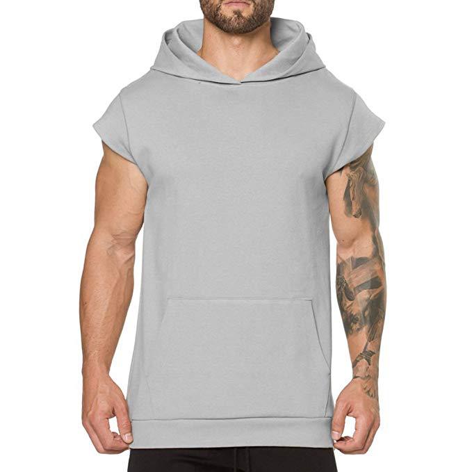 

Men's Clothing Sleeveless Summer Hoodies Sweatshirt For Men Custom Pure Color Sleeveless Pullover Hoodies, Black