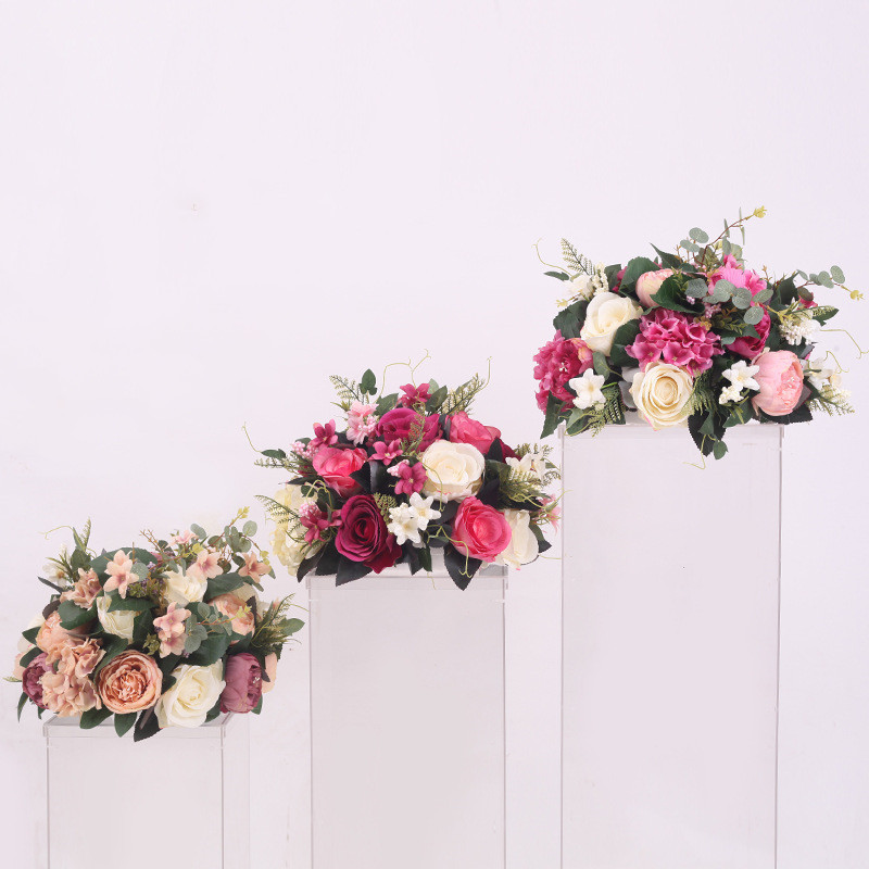 

2019 DIY European Flower Row New Wedding Road Bringing Flowers and Wedding Decoration T-stage Simulated Roman Style Hydrangea Rose Ball, Customize
