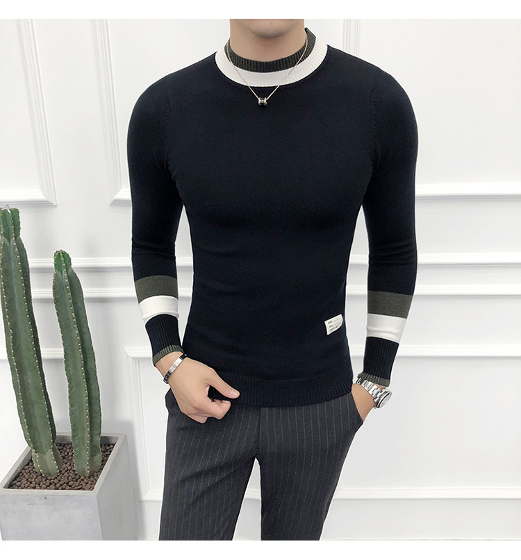 

Sweater Men Korean Half Turtleneck Mens Pullover Autumn Winter Casual Slim Fit Pullovers Tops Male Long Sleeve Knitted Clothing, Black