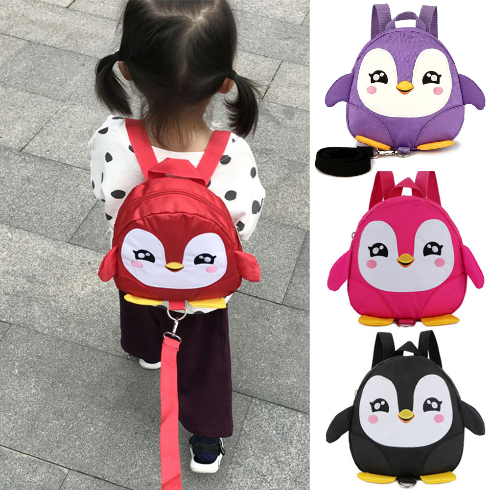 Baby Toddler Walking Safety Harness Penguin Backpack w// Resin Leash Strap Bag