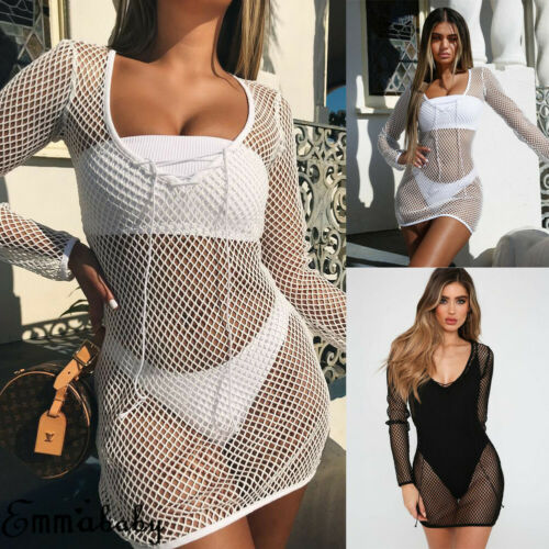 

Hirigin Women Cover Up Long Sleeve Mesh Knitted Crochet Beach Tunic Bikini Sarong Wrap Swimwear Women Swimsuit Dress Praia Pareo