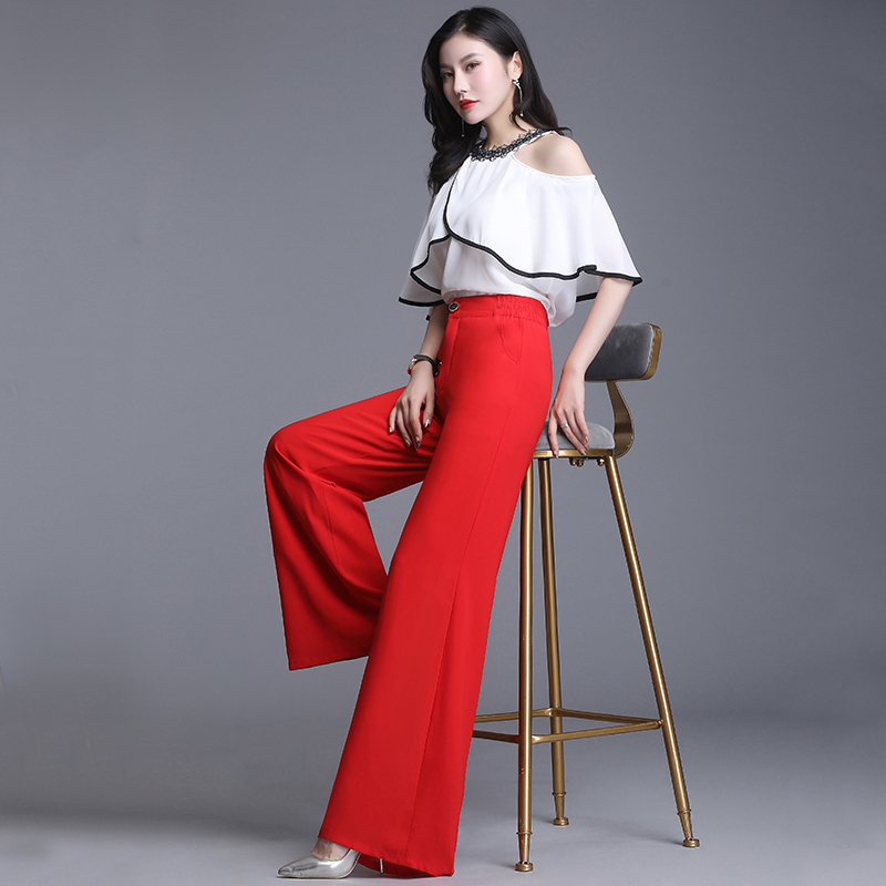 

plus size loose black pants chiffon wide-leg pants women summer straight trousers high waist women cargo