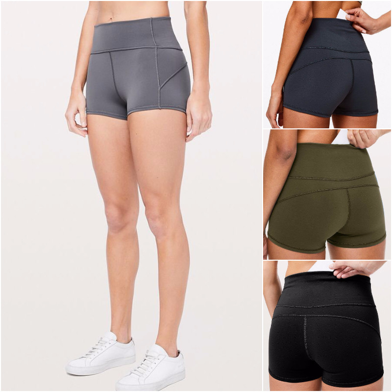 

LU-50 Yoga Short Pants Womens Summer Running Shorts Ladies Yoga Outfits Adult Sportswear Girls Exercise Fitness Wear 4 Colors, Black