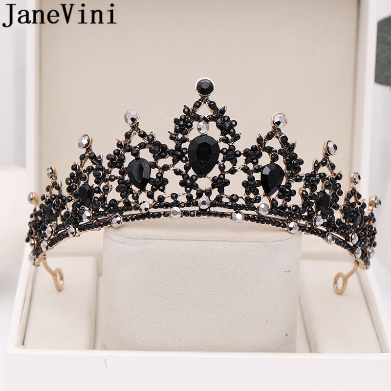 

JaneVini Gothic Black Crystal Tiaras Wedding Crown for Bridal Headpiece Baroque Bride Tiara Wedding Headband Hair Accessories