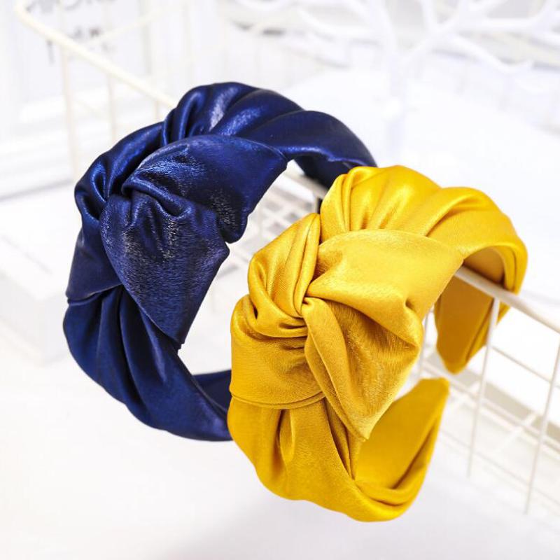 

New Shining Cloth Hairband Wide Side Headband Women Soft Center Knot Hair Hoop Casual Hair Accessories Turban Wholesale