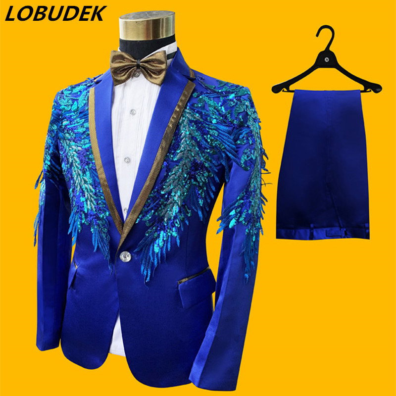 

3 Style Fashion Sequins Tuxedo Men' Suits Formal Dress Wedding Suit Singer Chorus Stage Set Master Host Performance Clothing