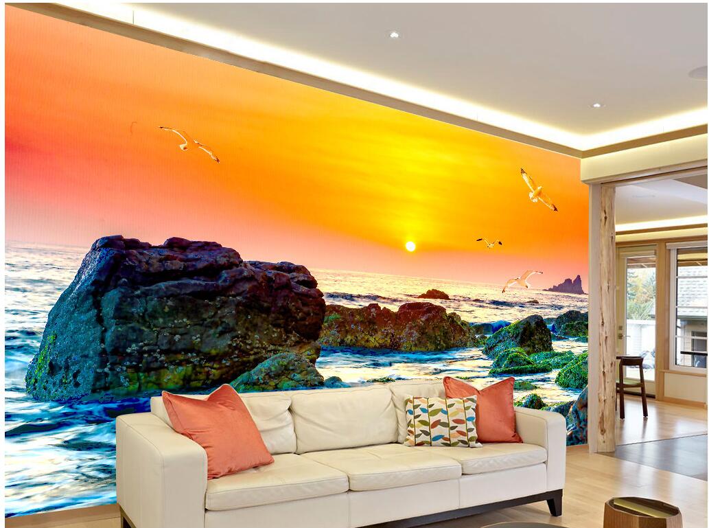 

WDBH custom photo mural 3d wallpaper Sea landscape sunset reef tv background painting home decor 3d wall murals wallpaper for living room, Non-woven