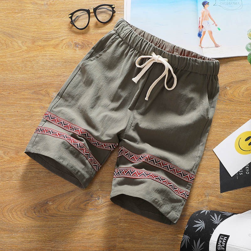 

Hot Sale Summer Straight Drawstring Waist Mens Board Knee Length Cotton Thin Vintage Patch Male Plus Size Casual Shorts