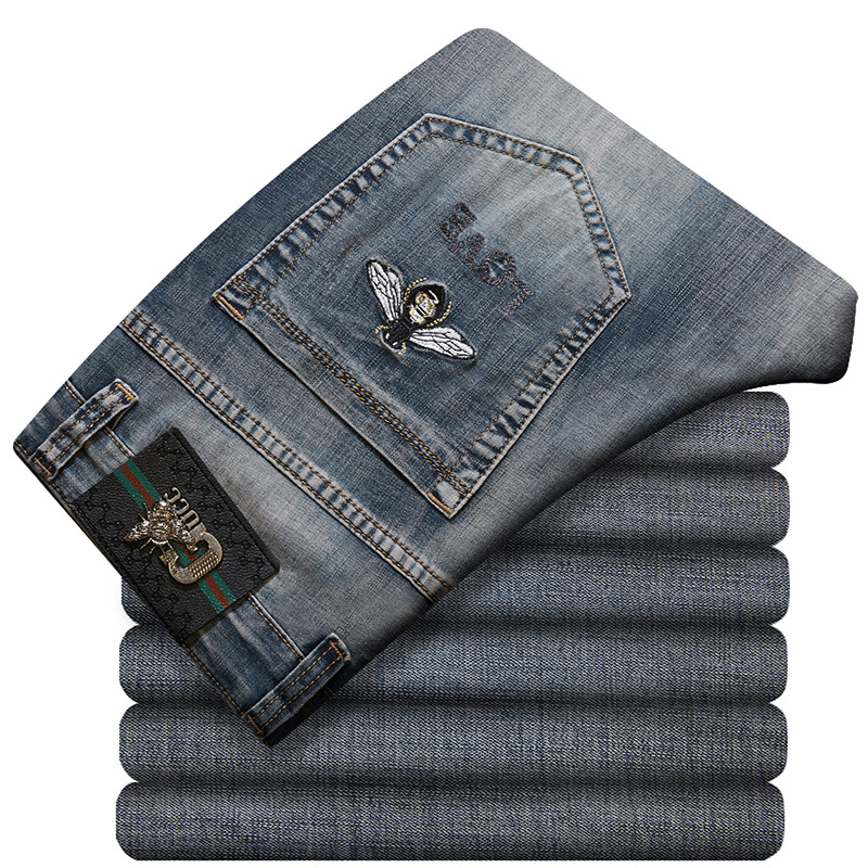 Spring and Summer European Mens ripped skinny designer Jeans Rusty Straight Elastic Mid-Waist Business Casual true Brand Pants rock revival