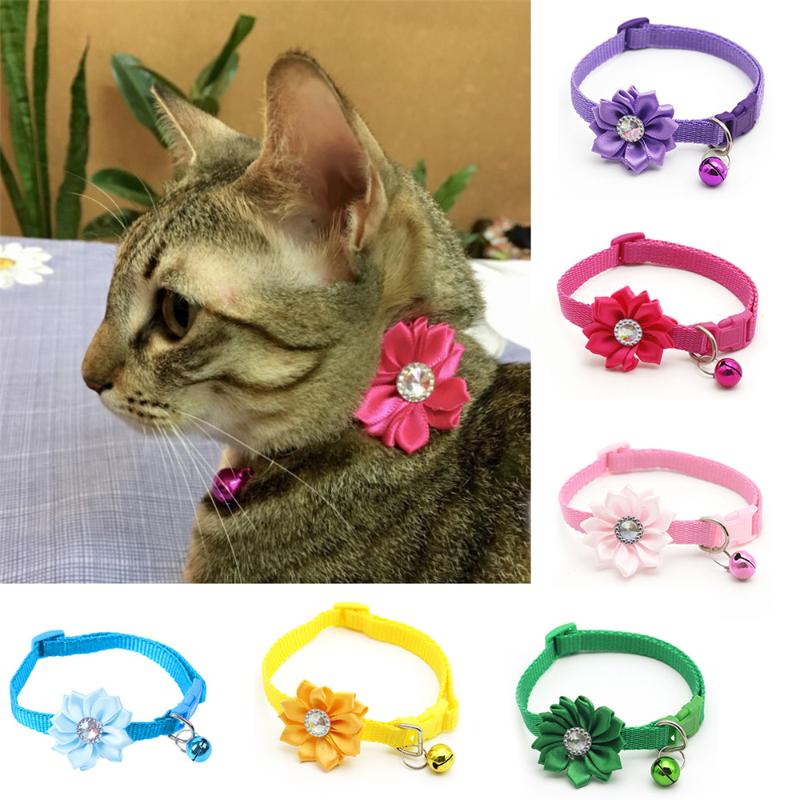 

Pet cat collar adjustable bell flower supplies necklace beautiful and durable