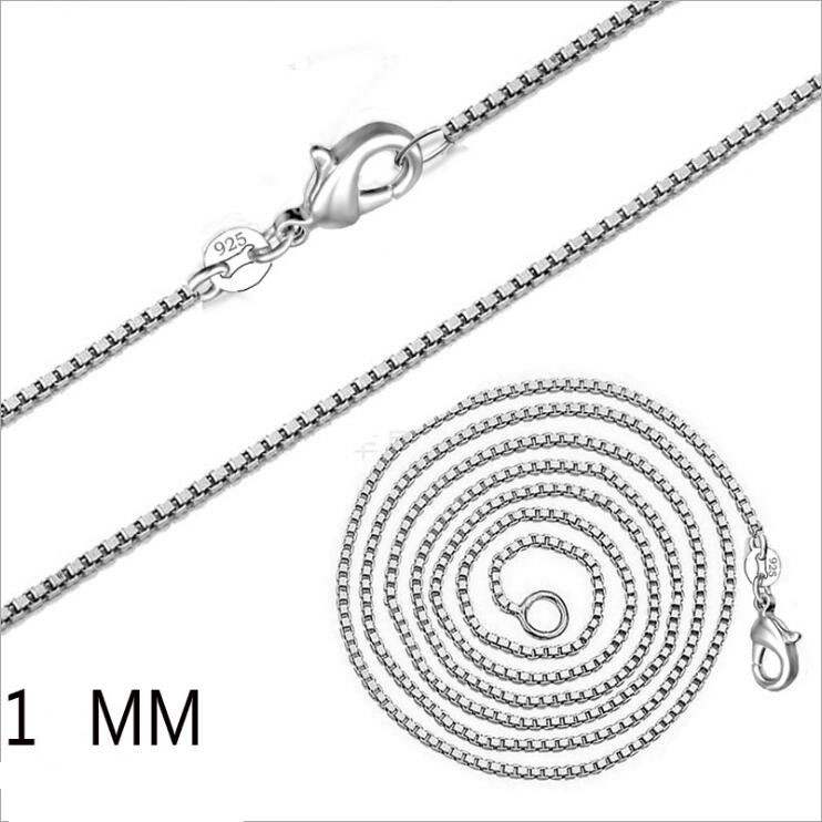 

925 Sterling Silver Plated 1MM box chains Necklaces unisex Lobster Clasps Smooth Chain Statement Jewelry Size 16 18 20 22 24 inches GC07