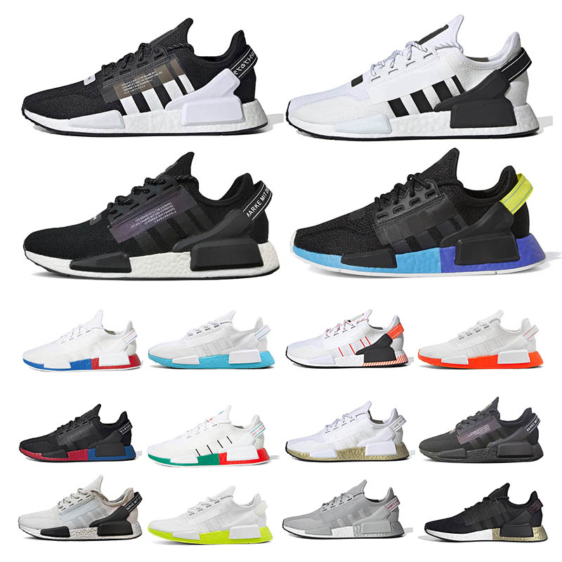 

NMD R1 V2 men women running shoes mexico city white core black bright volt aqua tones gold metallic carbon sports sneakers, Grey silver metallic