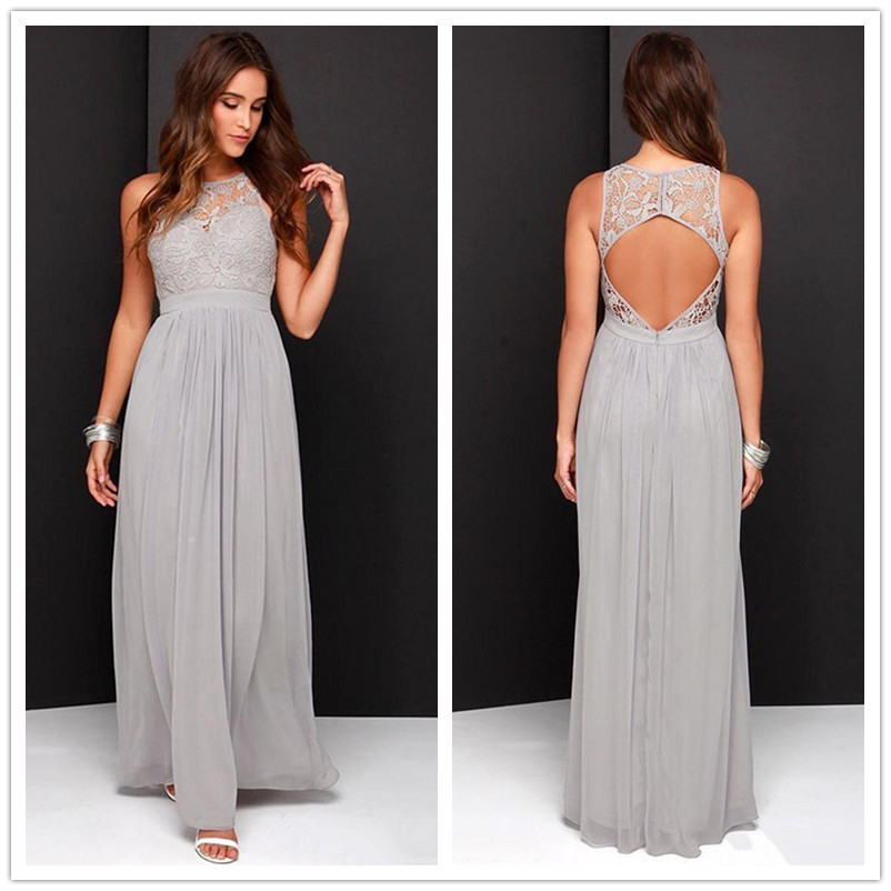 

Grey Chiffon Cheap A Line Prom Dresses Robe de soirée Lace Backless Evening Gowns Custom Formal Party Gowns, Black