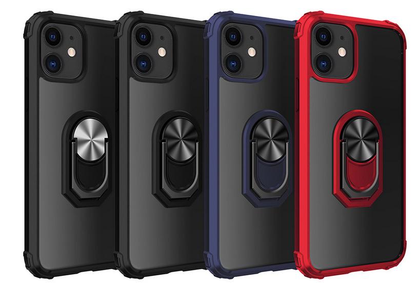 

for iPhone 11 Pro Max Heave Duty Rugged Shockproof Clear Hard Back Case Phone Protective Cover Magnetic Ring Holder, Black+silver