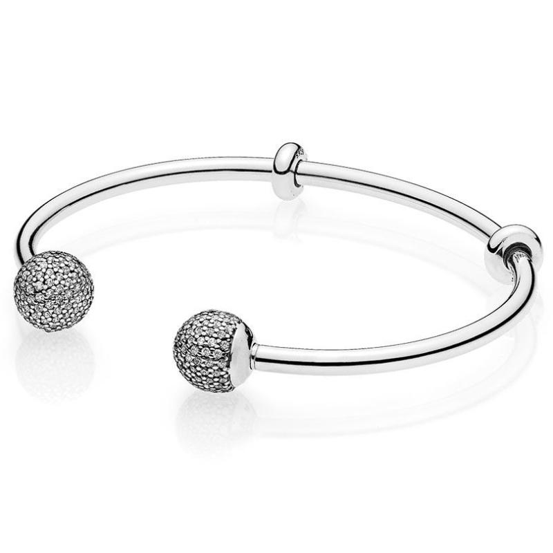 

Cuff Top Quality MOMENTS Open Bangle Pave Caps WIth Cubic Zirconia Bracelet Fit Bead Charm 925 Sterling Silver Europe Jewelry