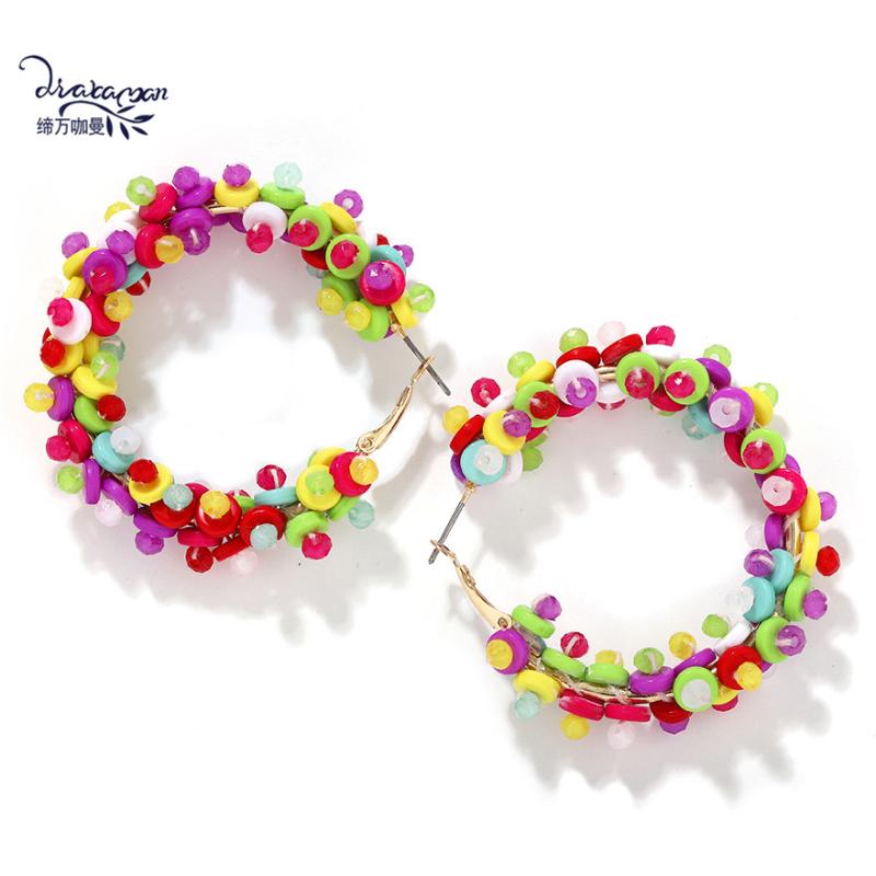 

Hoop & Huggie Dvacaman Colorful Beaded Round Circle Earrings For Women 2021 Summer Boho Handmade Big Statement Jewelry Wholesale