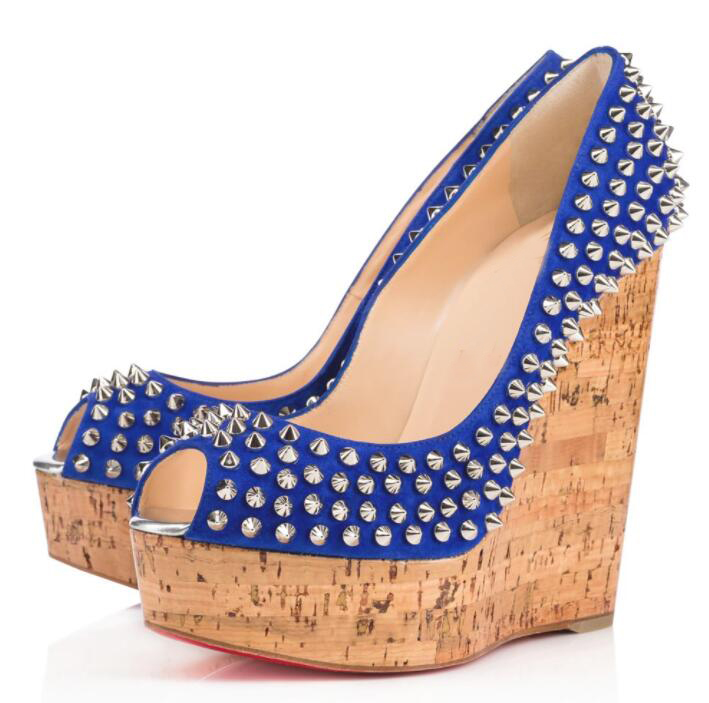 Sexy Party Wedding Dress Red Bottom Une Plume Spikes Women Wedges Feminine Style Peep Toe High Heels Ladies Pumps,Fashion Ladies Sandals