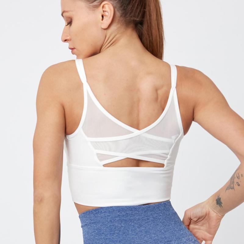 

Sports Underwear Ladies Buckle Design Breathable Mesh Gym Running Dance Vest Sexy Yoga Top Open-back Bra, Black