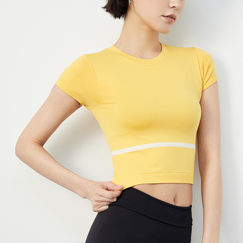 

Seamless Sports Crop Top High Elastic Workout Vest Fitness Short Sleeves Yoga Shirt Training Tank Tops Running Women Sportswears, Black