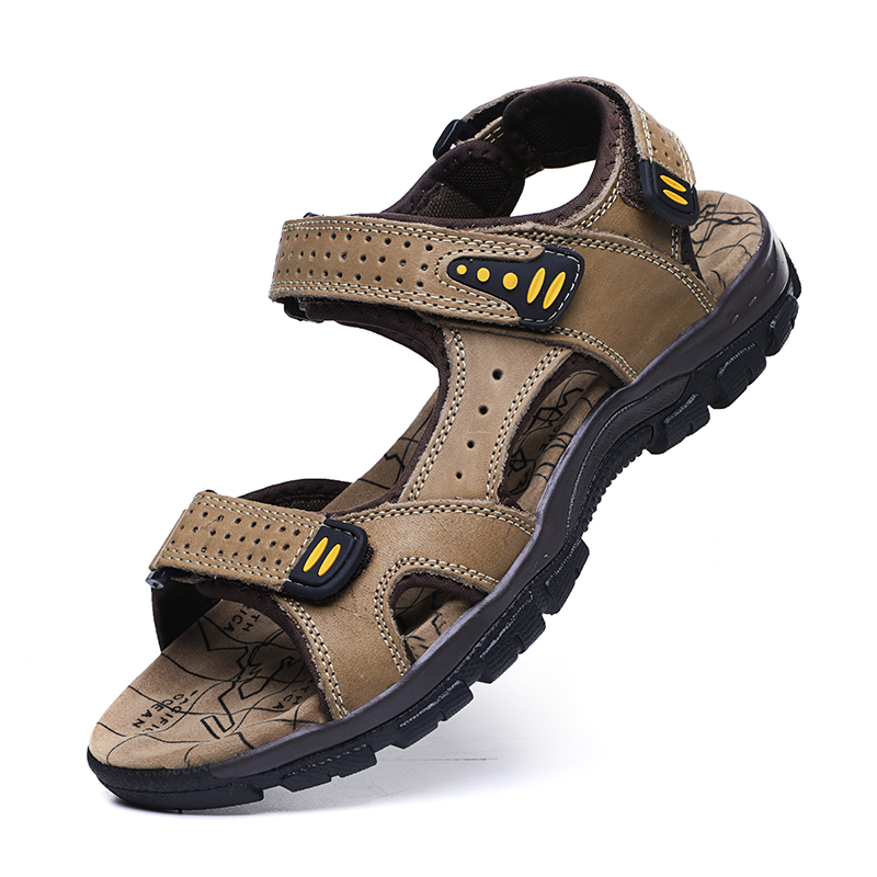 

Summer sandals men's leather beach shoes cowhide outdoor hiking shoes waterproof sliding sports casual sandals and slipper, P1518