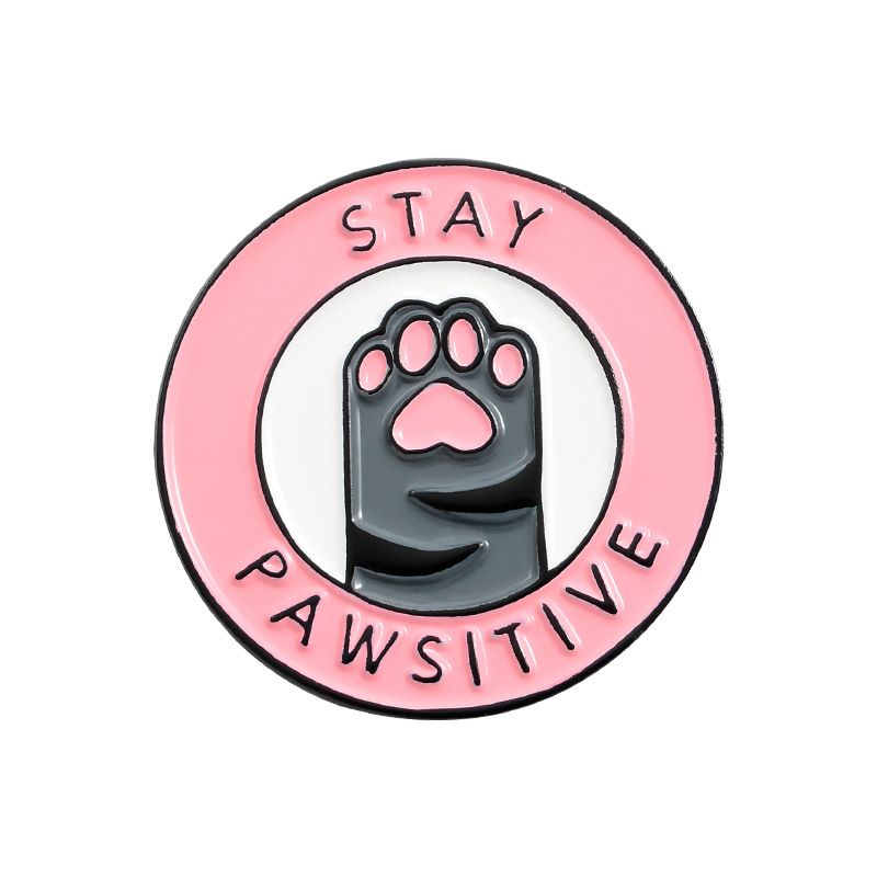 

Stay Pawsitive Enamel Lapel Pink Dog Paw Pin Badge Jewelry Cartoon student cowboy Decoration Button Broach, Gray