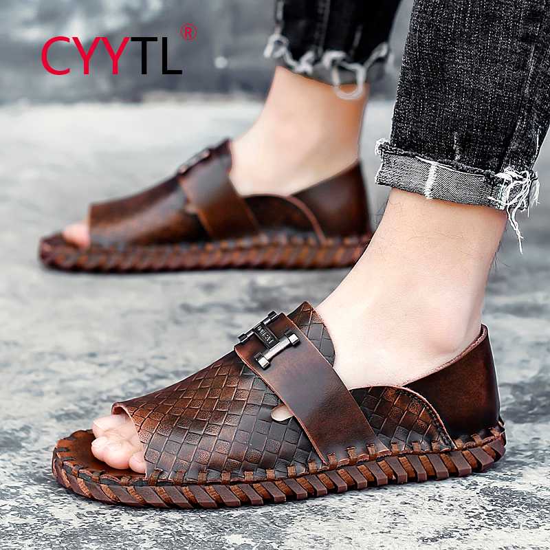 

CYYTL Open Toe Men's 2020 Summer Leather Sandals Outddoor Beach Garden Shoes Male Slippers Comfort Sandalia Masculina, Bronze g69
