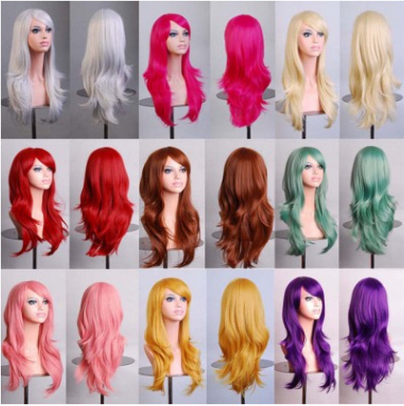 

Multicolor 28 inch Synthetic Hair Wigs Long Wavy Cosplay Red Green Puprle Pink Black Blue Sliver Gray Blonde Brown