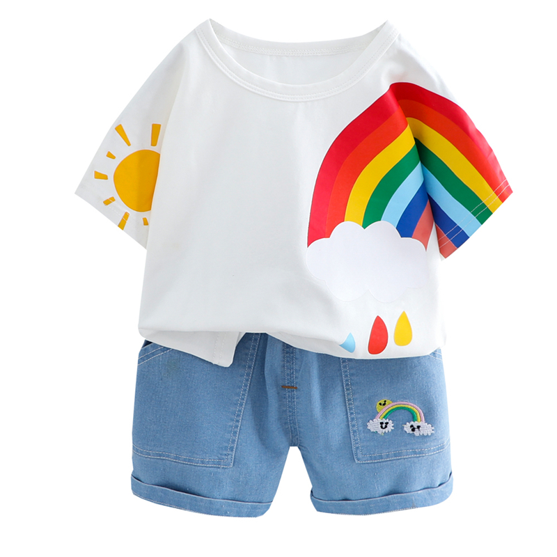 Summer Toddler Baby Boys Girls Clothing Sets For Infant Short Sleeve Rainbow T Shirt Shorts Children Kids Clothing-image-549189585