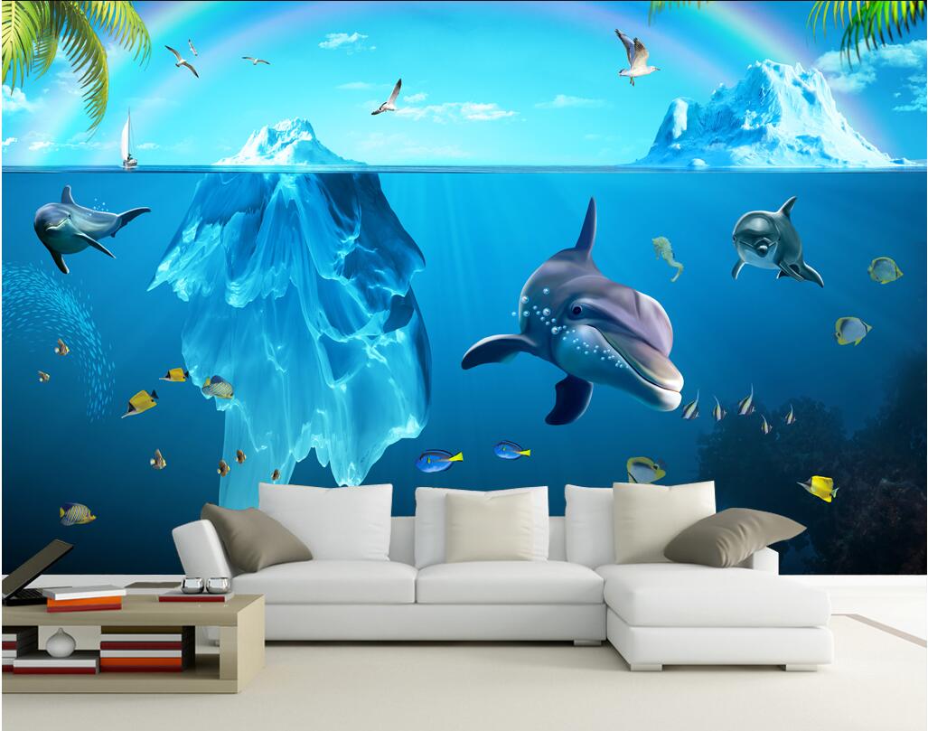 

WDBH custom photo 3d wallpaper Gorgeous Glacier Ocean Dolphin background room home decor 3d wall murals wallpaper for walls 3 d living ro, Non-woven