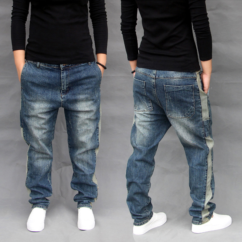 

Fashion Streetwear Men Jeans Retro Blue Loose Fit Wide Leg Trousers Hip Hop Jeans Men Spliced Designer Harem Pants Hombre