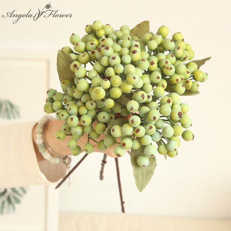 

Green bean branch berry combination artificial fruit home office garden Christmas tree decor DIY wedding holiday flower plant, Gray